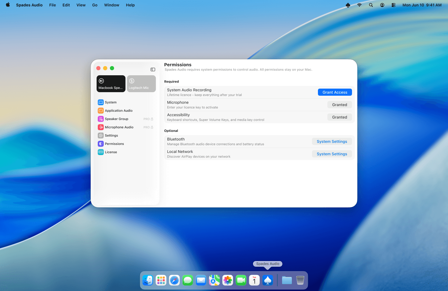 Permissions management screen showing status of each required permission